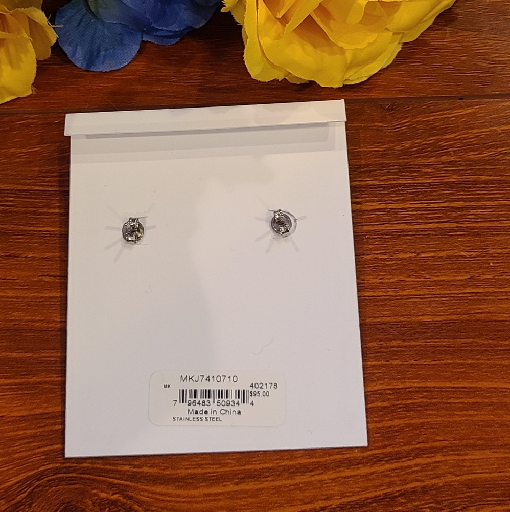 Michael Kors Logo Locket Gold Stud Earrings - Picture 6 of 7